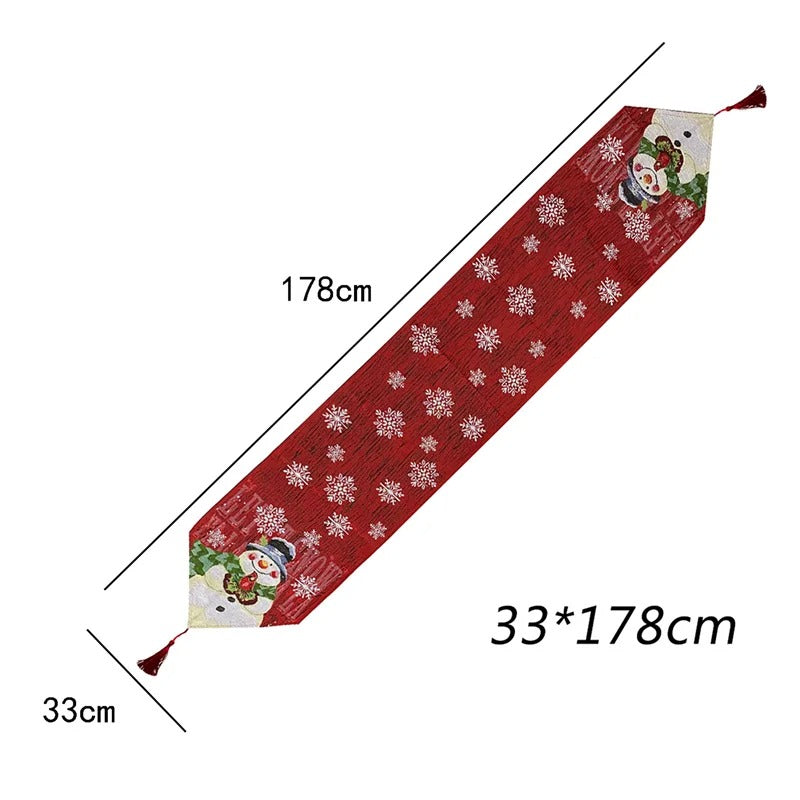 Embroidered Christmas Table Runner with Snowman & Snowflake