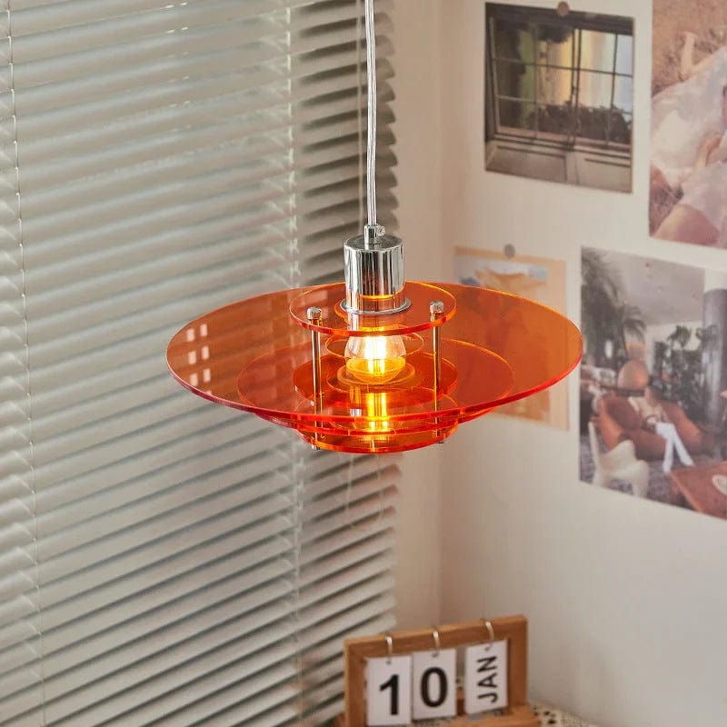 Contemporary UFO Pendant Light - Vintage Acrylic & Iron Art Design