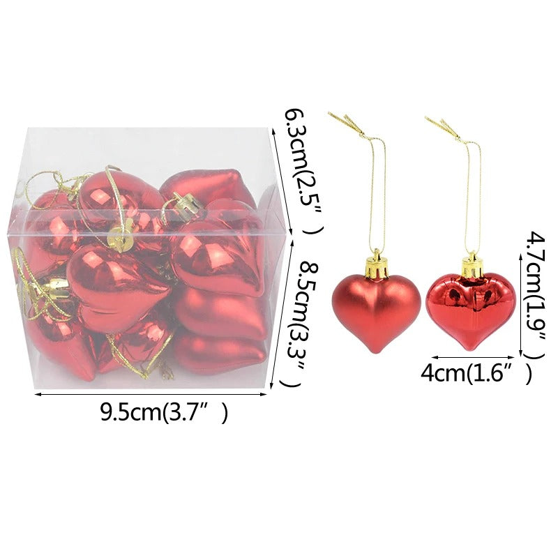 12Pcs Plastic Heart Ornaments for Christmas Tree & Wedding Decor