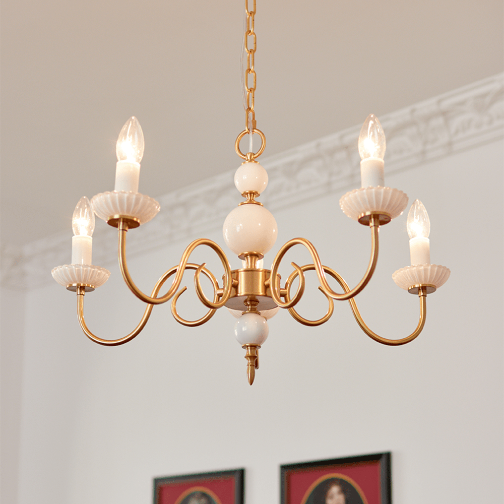 Cream Glass Chandelier - American Retro Brass Elegance for Bedrooms