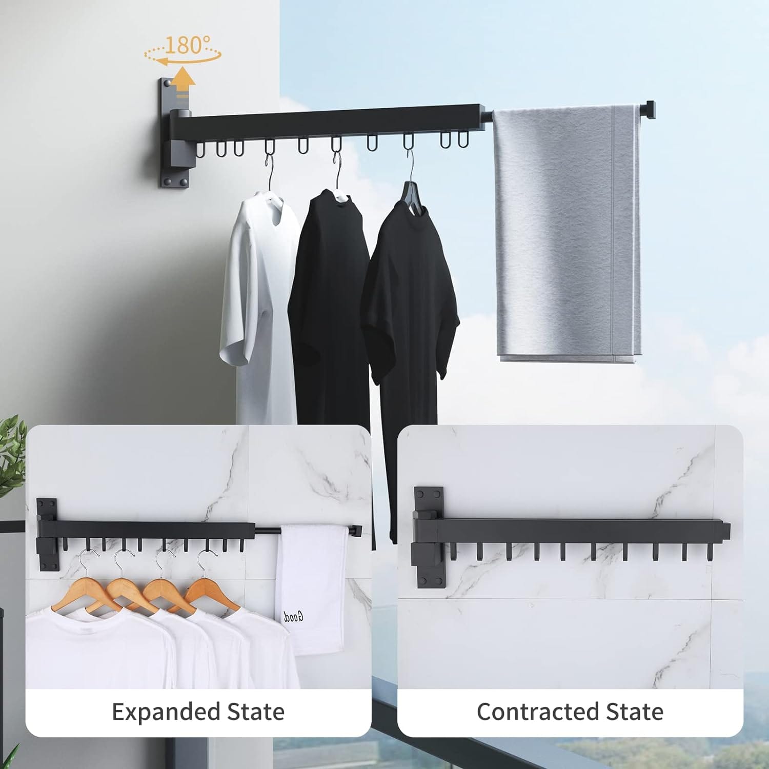 Retractable Space Saving Clothes Drying Rack – 360° Rotating