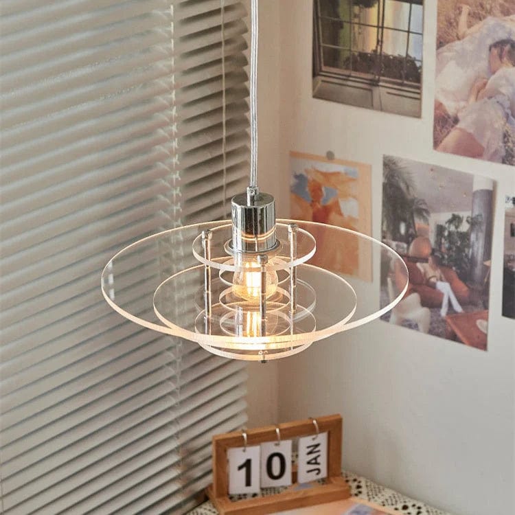 Contemporary UFO Pendant Light - Vintage Acrylic & Iron Art Design