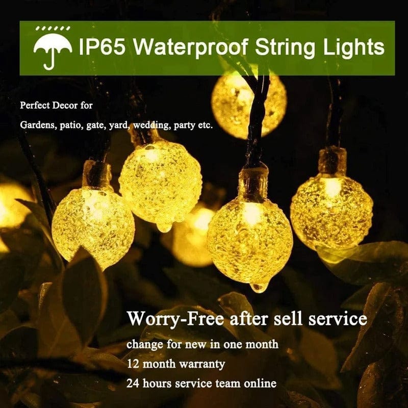 Outdoor LED Solar String Lights – 60 Crystal Ball LEDs, 8 Modes, Waterproof Garden Decor