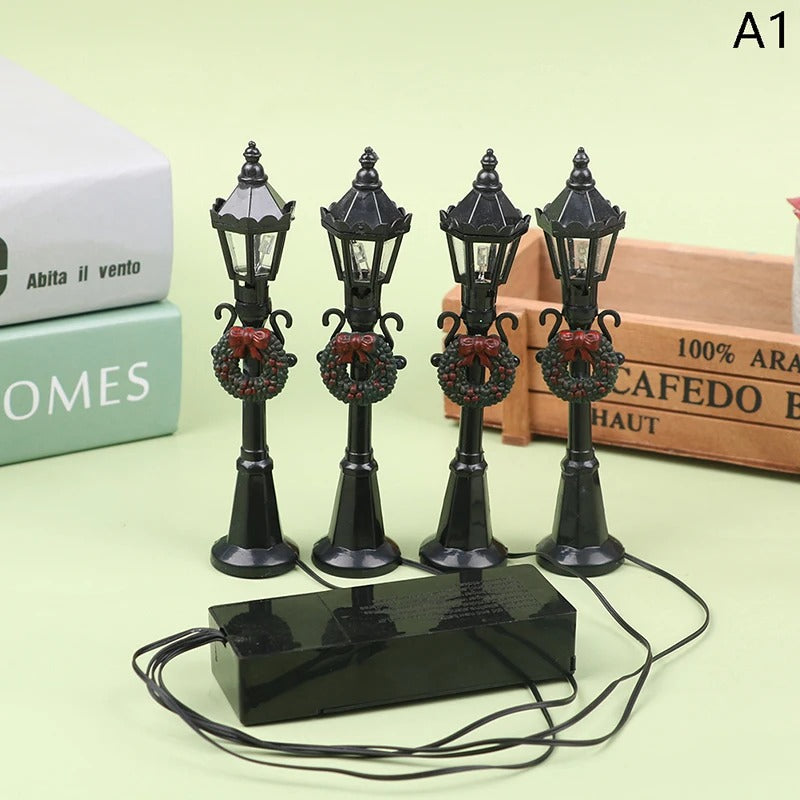 4Pcs Christmas Mini Street Lamp Models for Dollhouse & Garden Decor