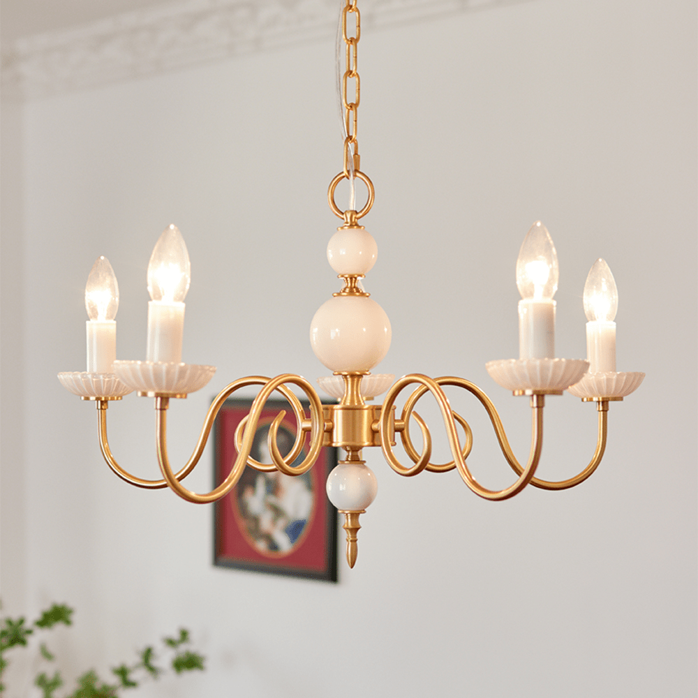 Cream Glass Chandelier - American Retro Brass Elegance for Bedrooms