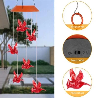 Solar Cardinal Wind Chime – Vibrant Daytime & Nighttime Garden Decor