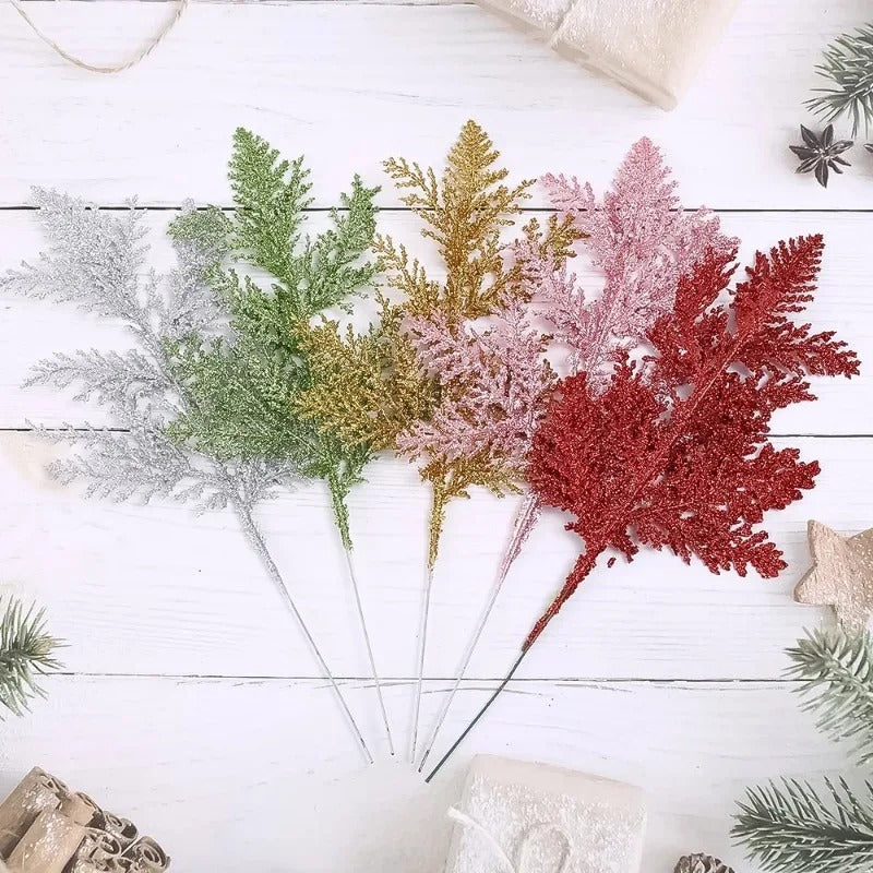 10/5pcs Glitter Gold & Silver Cypress Leaves | Christmas Tree Decor