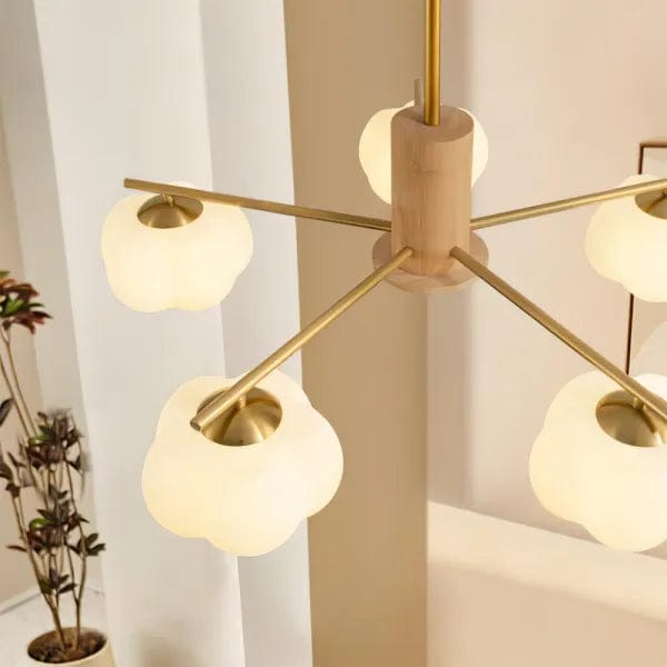 Creative Wooden Cotton Balls Chandelier - Modern Minimalist Lighting for Living Room