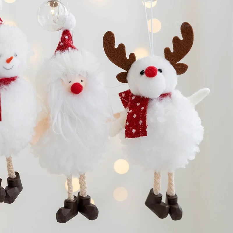 4pcs Plush Santa, Snowman & Elk Pendants