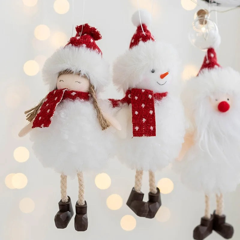 4pcs Plush Santa, Snowman & Elk Pendants