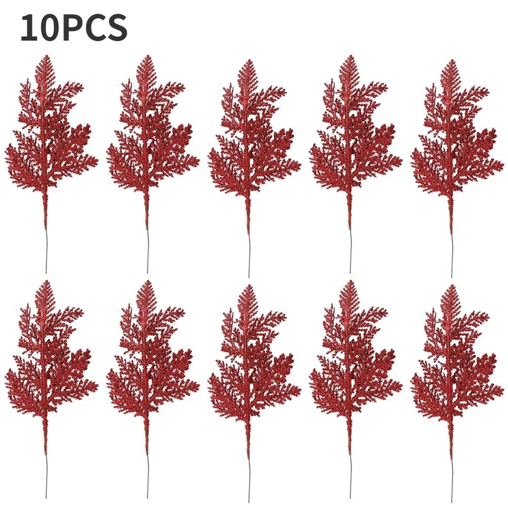 10/5pcs Glitter Gold & Silver Cypress Leaves | Christmas Tree Decor