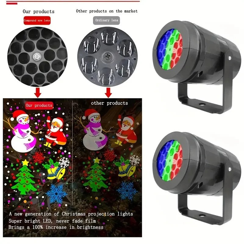 16-Pattern LED Christmas Projector Lamp – 360° Rotatable Indoor & Outdoor Lighting