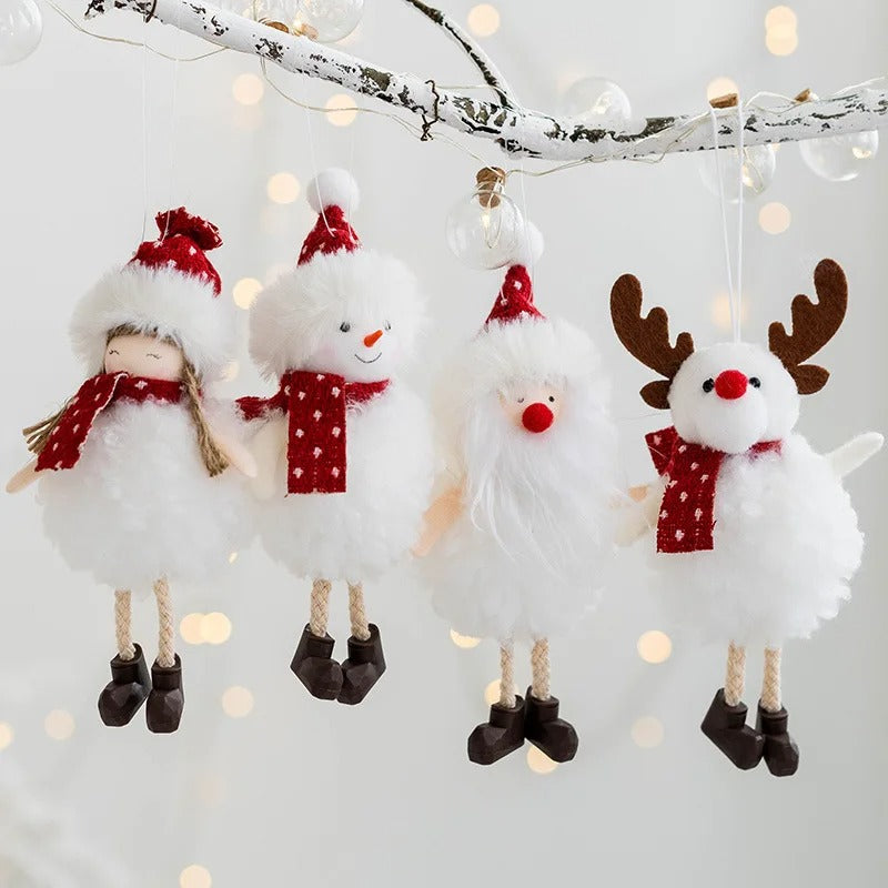 4pcs Plush Santa, Snowman & Elk Pendants