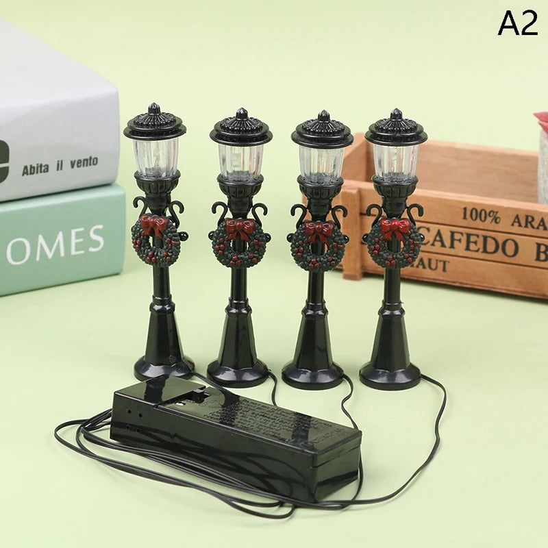 4Pcs Christmas Mini Street Lamp Models for Dollhouse & Garden Decor