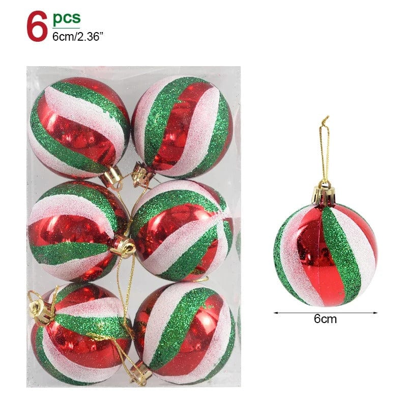 Set of 6 Christmas Ball Ornaments – 6cm Hanging Pendants for Festive Tree Decoration