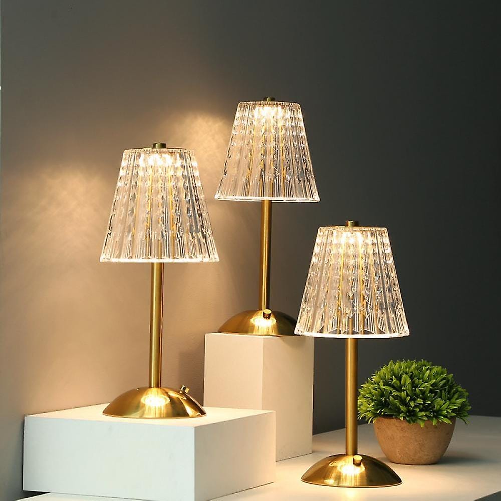 Golden Crystal Lamp – Wireless, Touch-Activated LED with Dimming