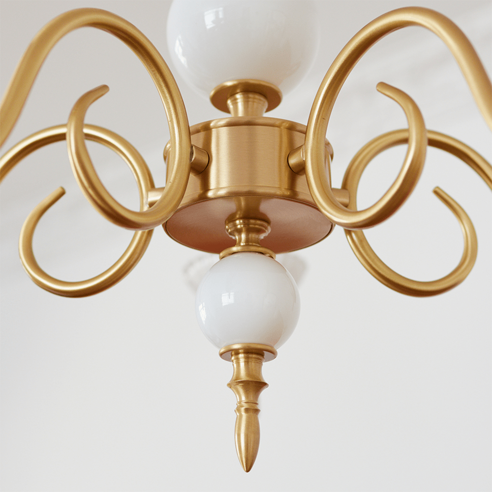 Cream Glass Chandelier - American Retro Brass Elegance for Bedrooms