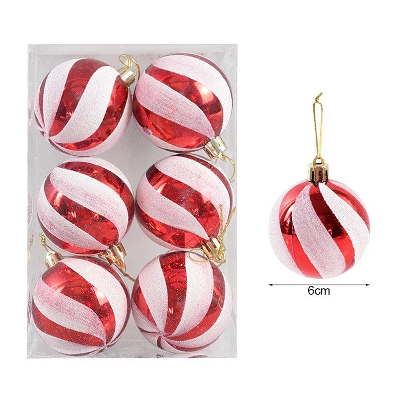 Set of 6 Christmas Ball Ornaments – 6cm Hanging Pendants for Festive Tree Decoration