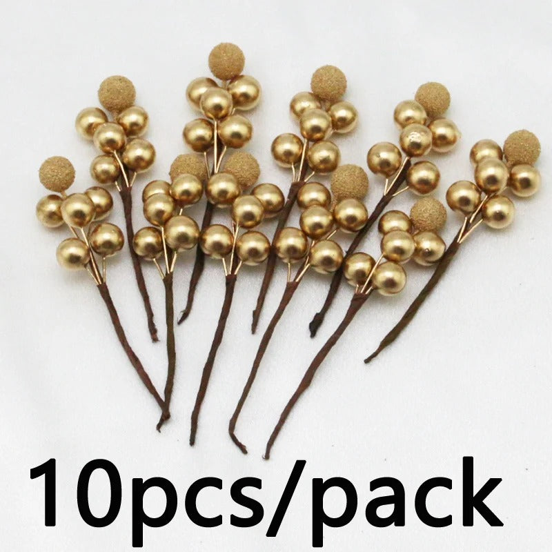 10Pcs 10cm Christmas Tree Berry Decorations – Gold & Silver Foam Wreath Accents