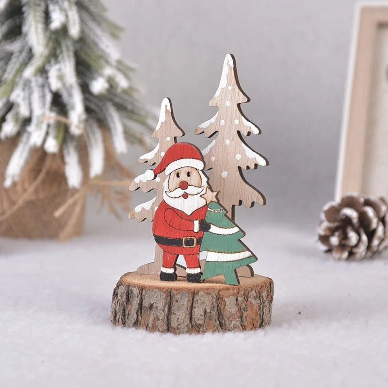 Desktop Wooden Christmas Tree & Santa Déco