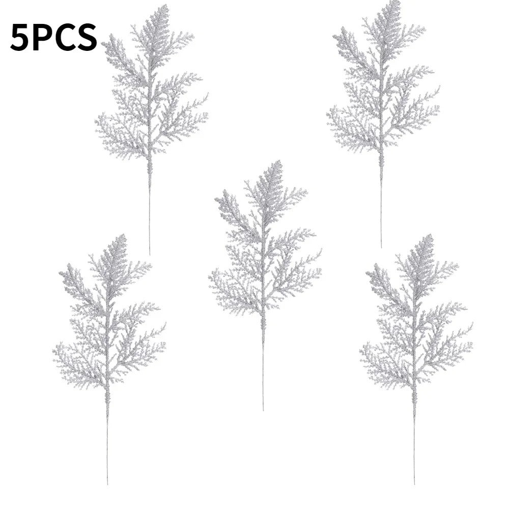 10/5pcs Glitter Gold & Silver Cypress Leaves | Christmas Tree Decor