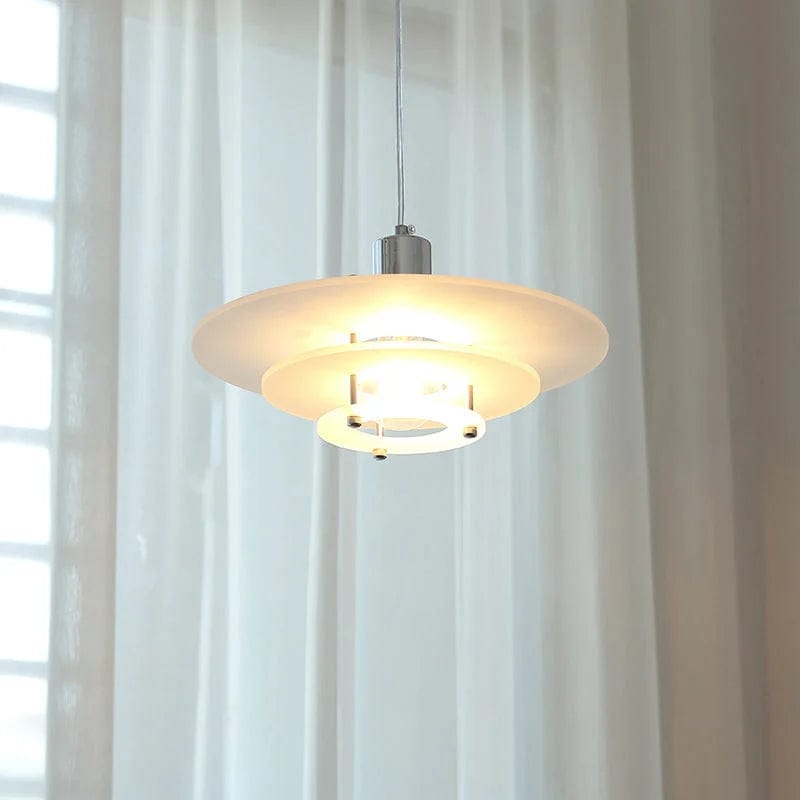 Contemporary UFO Pendant Light - Vintage Acrylic & Iron Art Design