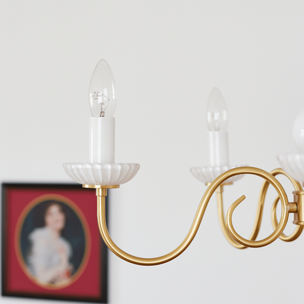 Cream Glass Chandelier - American Retro Brass Elegance for Bedrooms