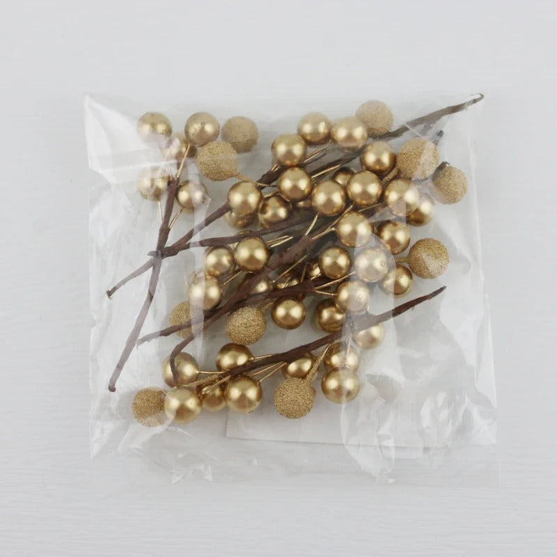 10Pcs 10cm Christmas Tree Berry Decorations – Gold & Silver Foam Wreath Accents