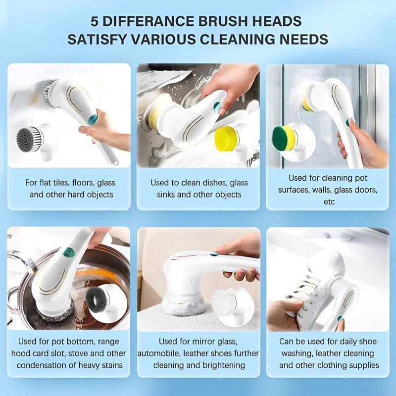 ScrubEasy Cordless Power Scrubber – 5 Brush Heads for Effortless Cleaning