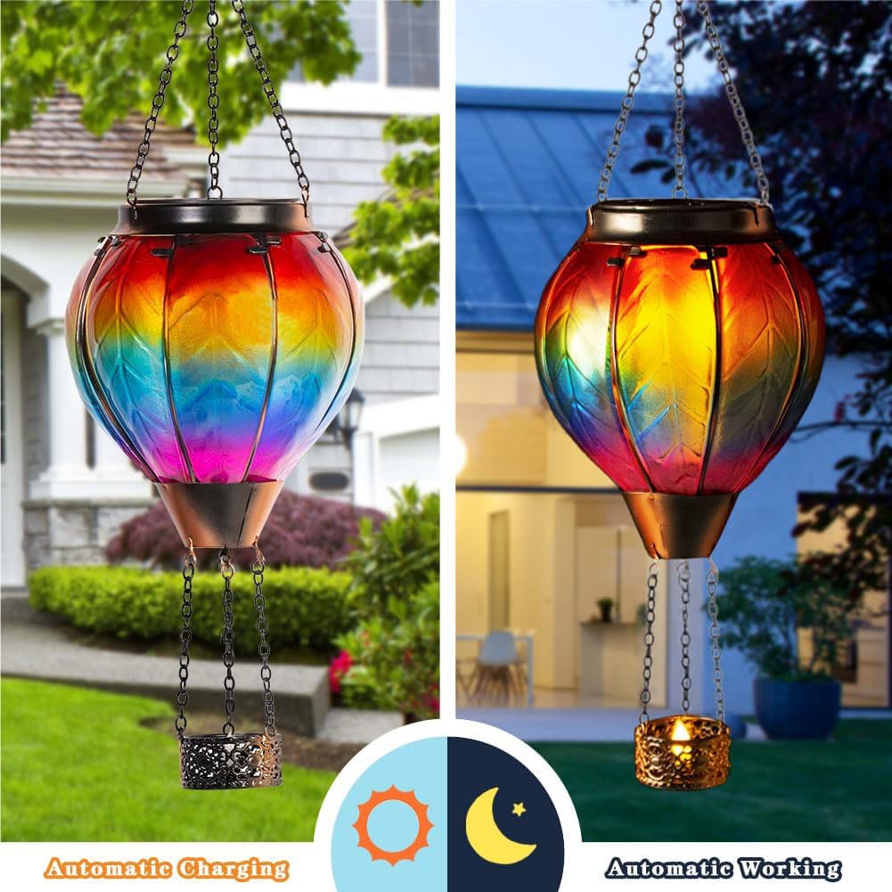 Haloed Hanging Hot Air Balloon – Solar-Powered Outdoor Light