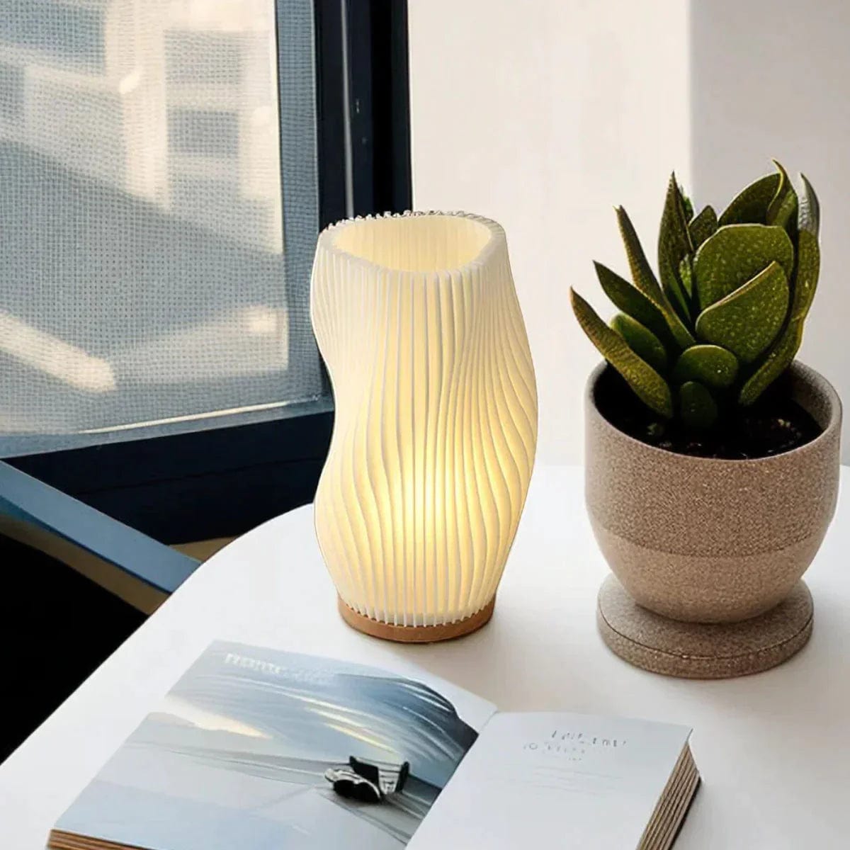 Serene Wavecrest Lamp – Sleek, Dimmable LED with USB Plug-In