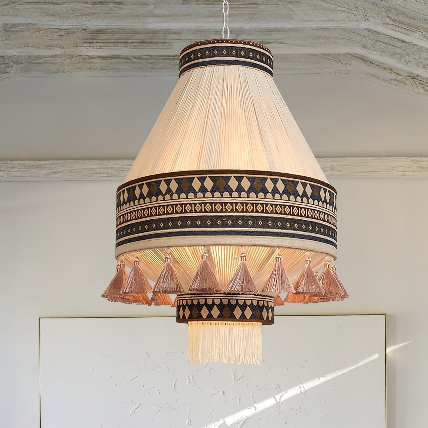 Bohemian Fringe Pendant Lamp - Tribal-Inspired Woven Design with Artisanal Touch