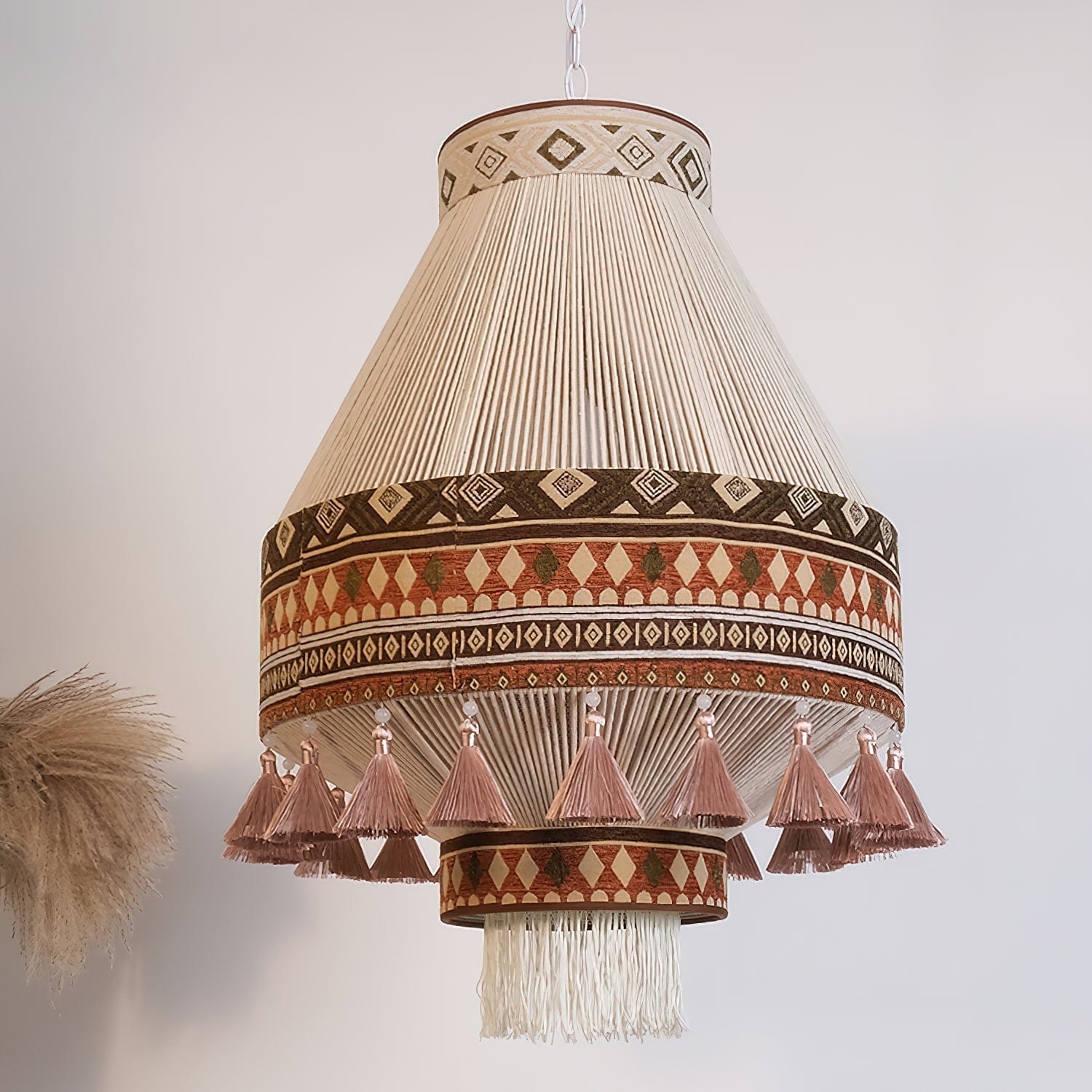 Bohemian Fringe Pendant Lamp - Tribal-Inspired Woven Design with Artisanal Touch