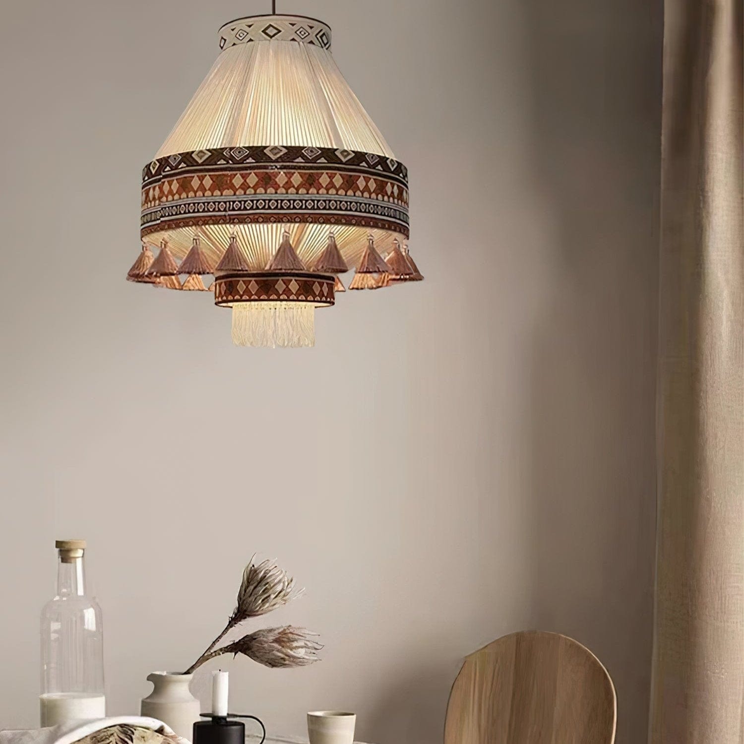 Bohemian Fringe Pendant Lamp - Tribal-Inspired Woven Design with Artisanal Touch