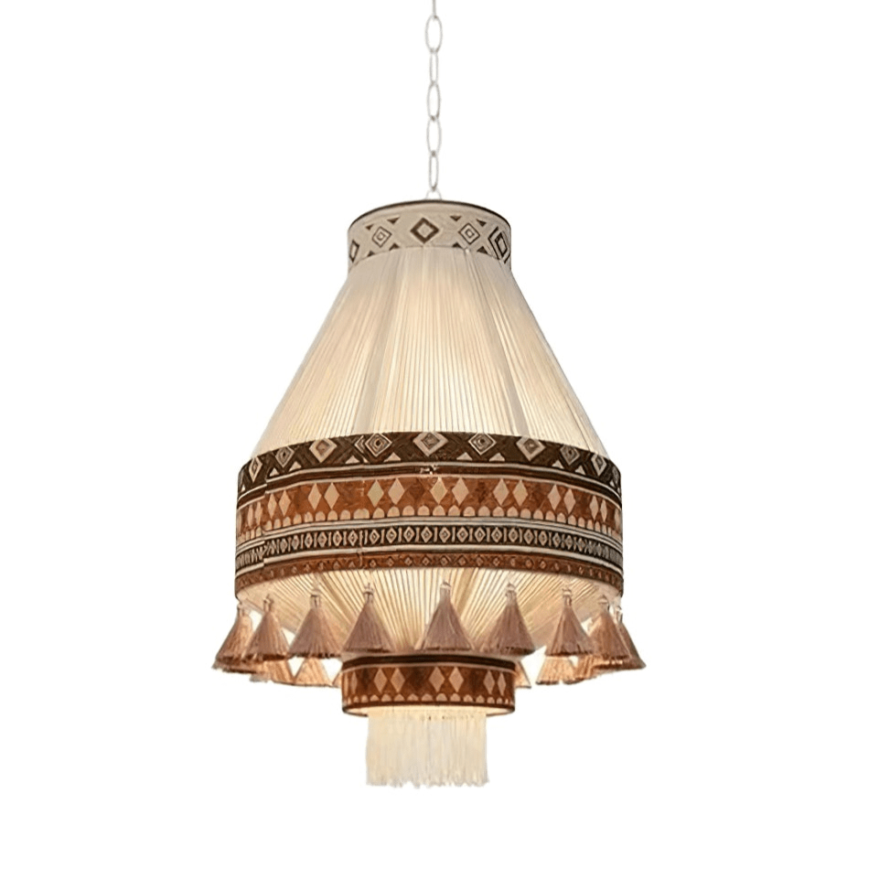 Bohemian Fringe Pendant Lamp - Tribal-Inspired Woven Design with Artisanal Touch