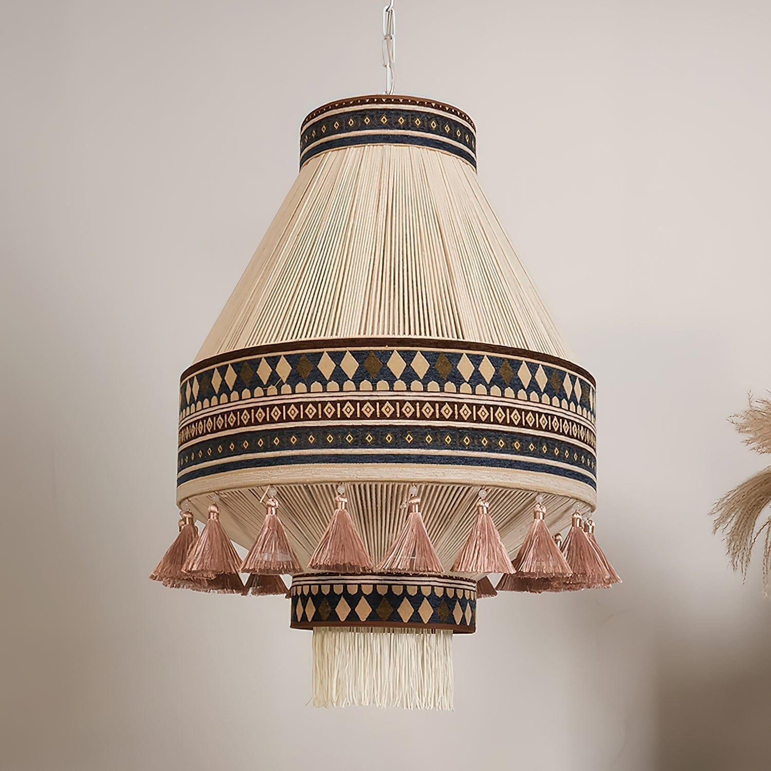 Bohemian Fringe Pendant Lamp - Tribal-Inspired Woven Design with Artisanal Touch