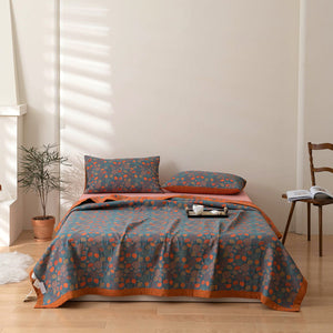 Cotton Reversible Quilt Set with Matching Pillow Cases