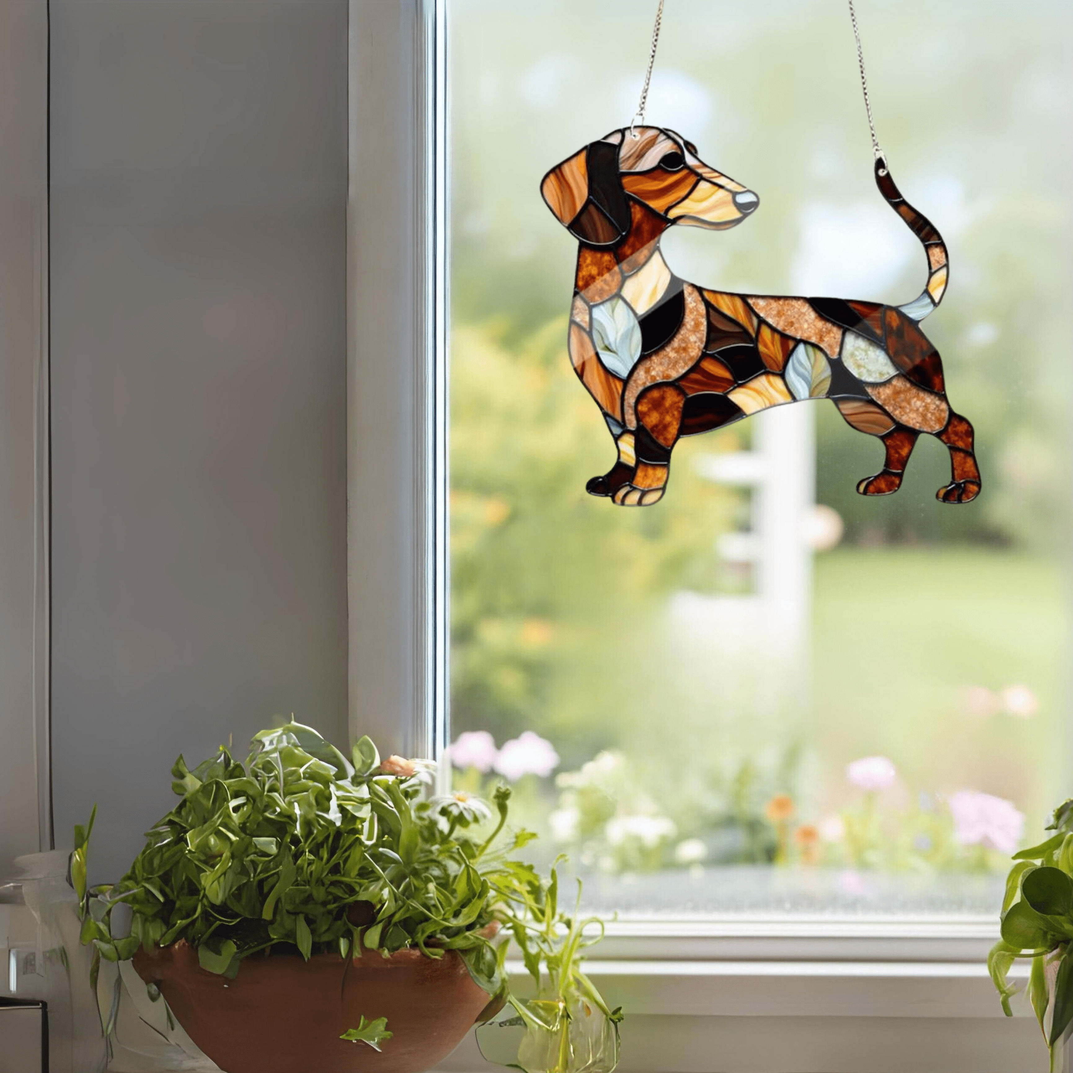 Dangling Dappled Dachshund - Vibrant Suncatcher Decor