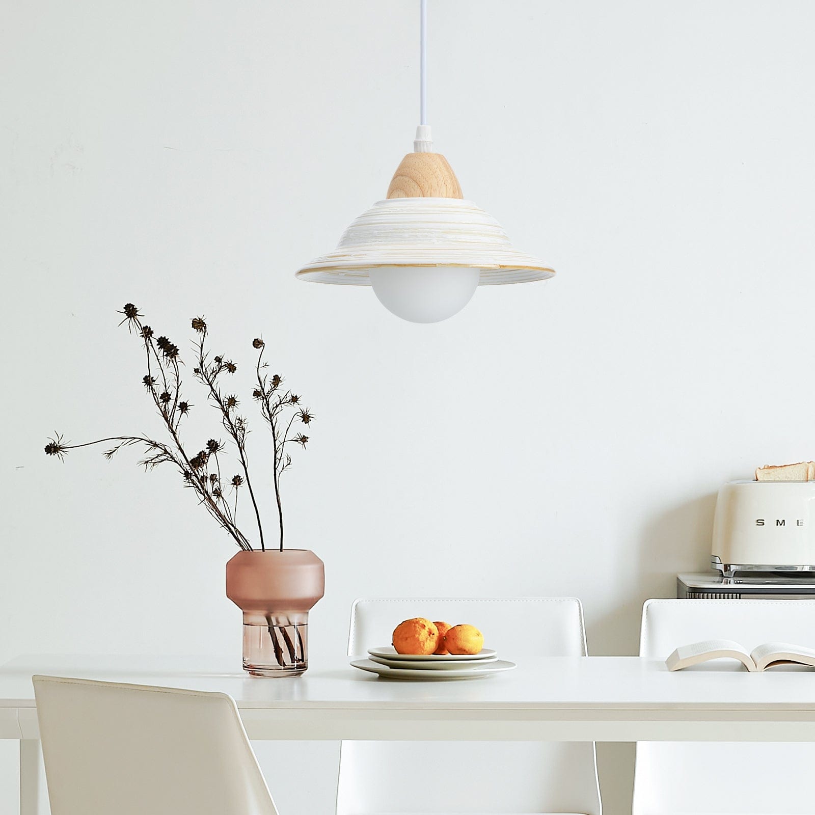 Retro Hat Ceramic Pendant Light - Vintage White Shade