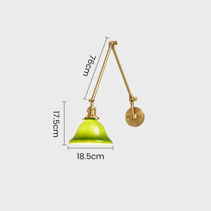 Vintage Swing Arm Adjustable Green Glass Wall Light – Classic Brass Fixture