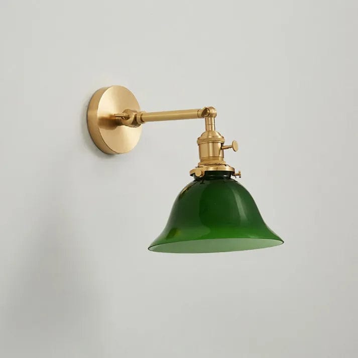 Vintage Swing Arm Adjustable Green Glass Wall Light – Classic Brass Fixture