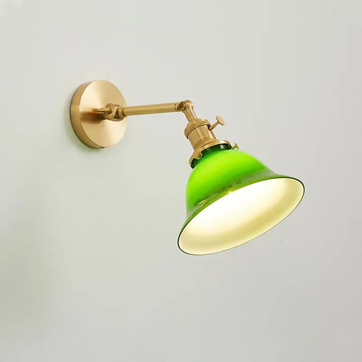 Vintage Swing Arm Adjustable Green Glass Wall Light – Classic Brass Fixture