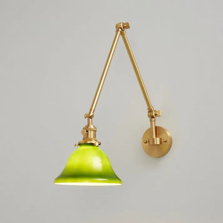 Vintage Swing Arm Adjustable Green Glass Wall Light – Classic Brass Fixture