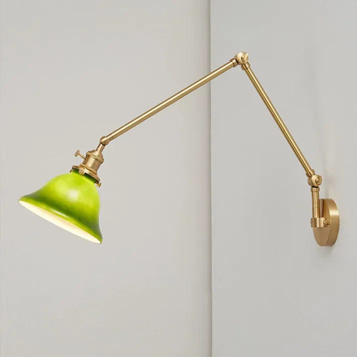 Vintage Swing Arm Adjustable Green Glass Wall Light – Classic Brass Fixture