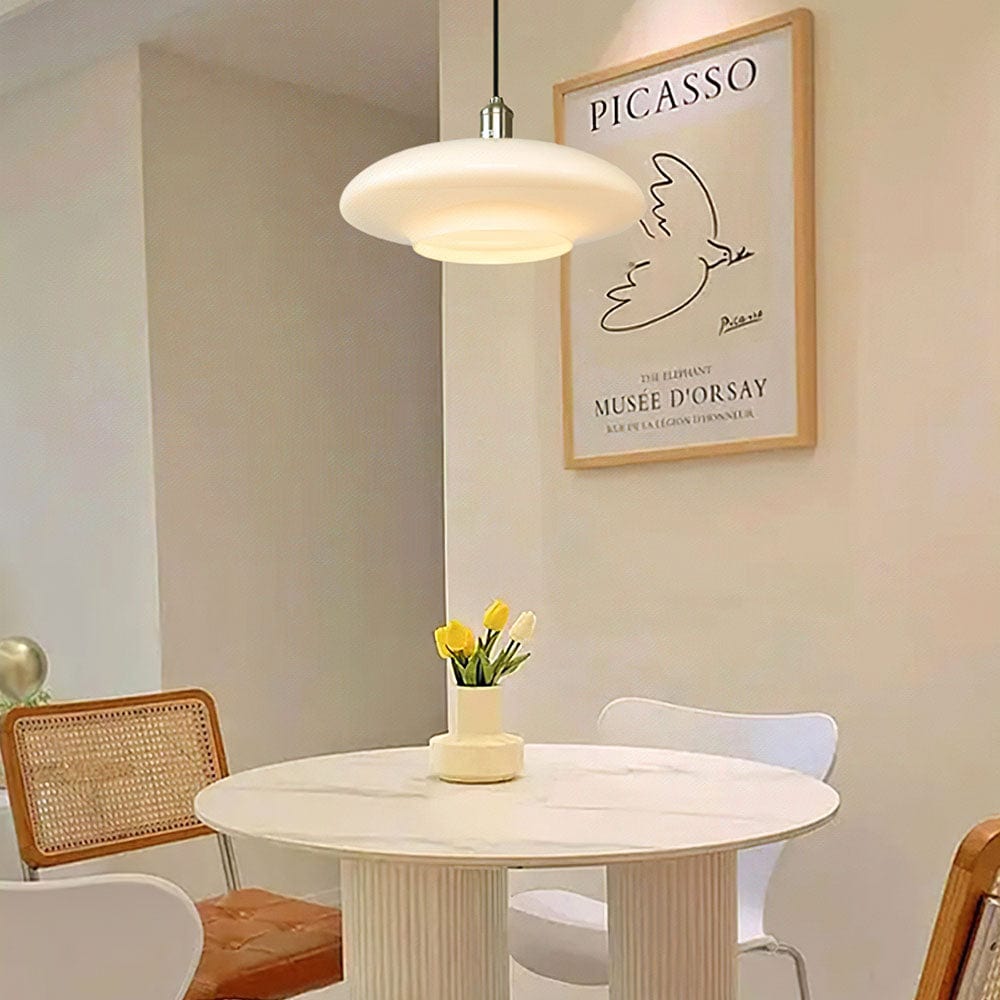 Modern White Glass Pendant Light - Minimalist Design with Soft Glow