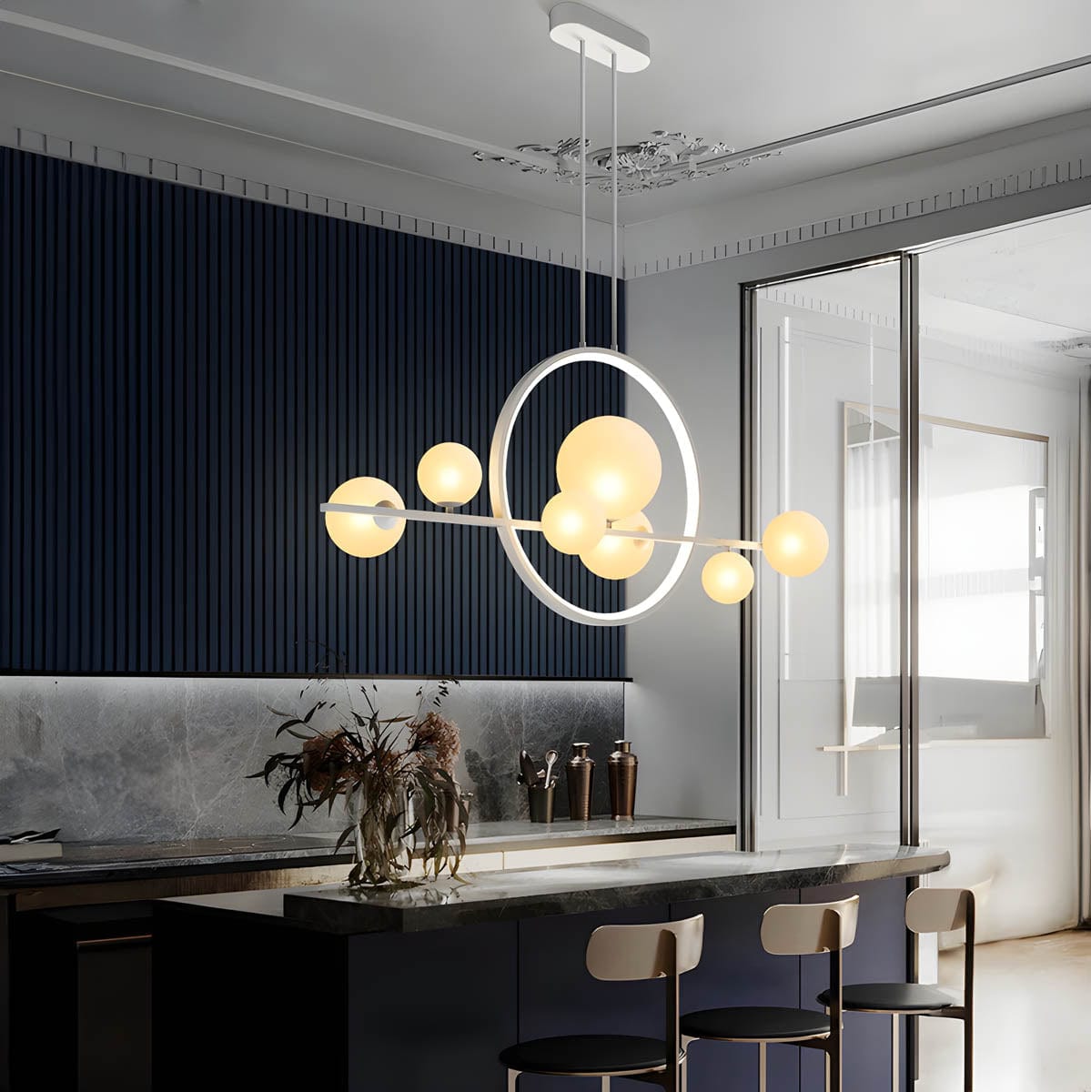 ELARA Ring Light with Glass Balls - Modern LED Pendant Light