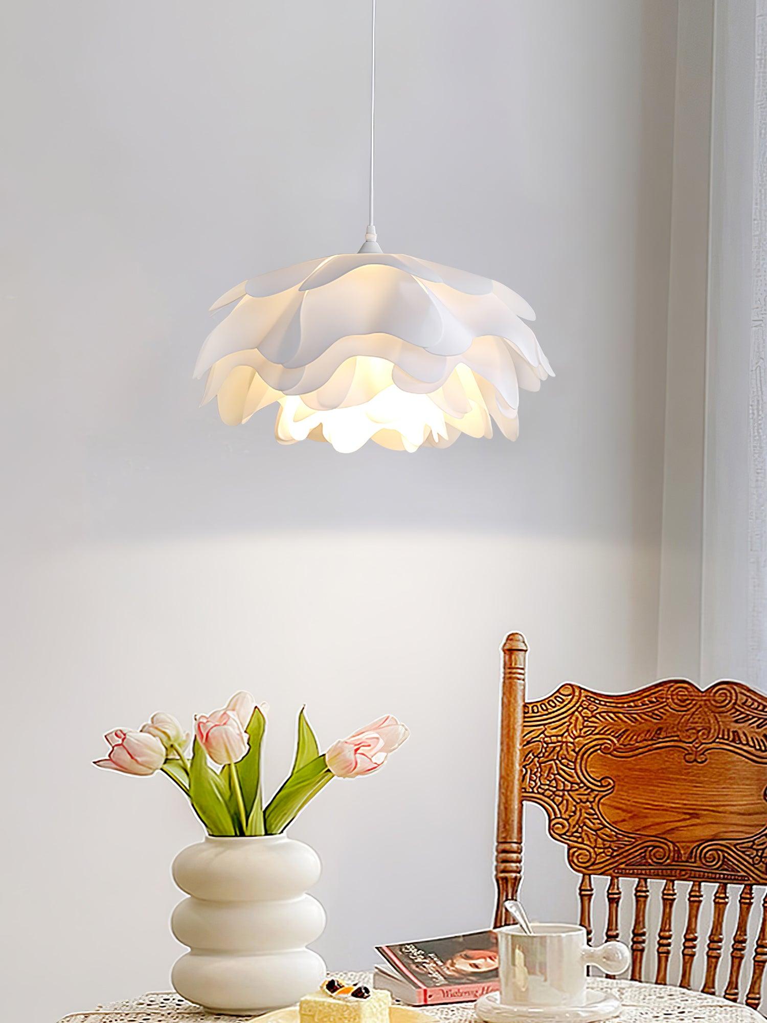 White Flower Pendant Light with Adjustable Height