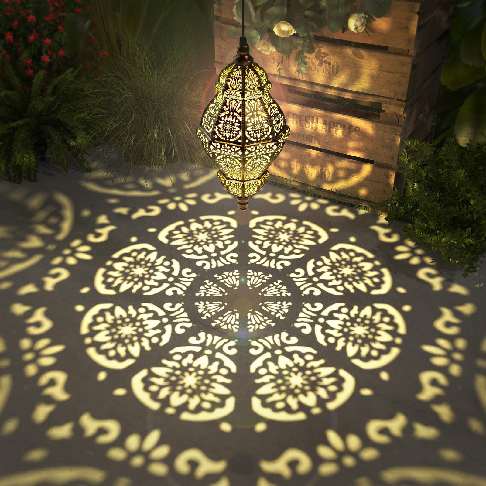 Golden Glory Lantern - Solar-Powered Outdoor Decor