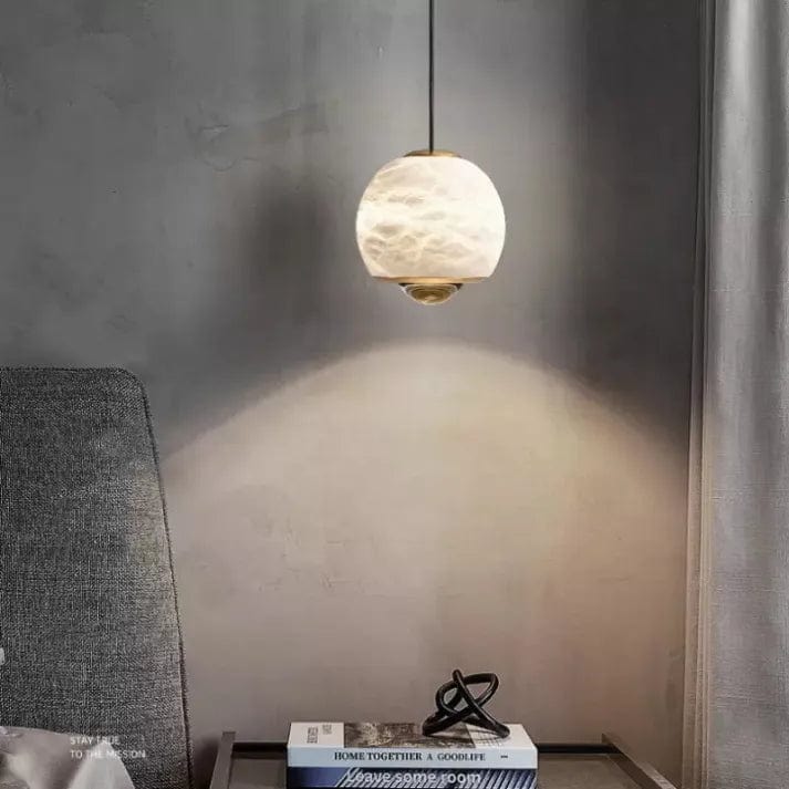 Nordic Marble Alabaster Globe Pendant Lamp - Luxurious Modern Design with Three-Color LED