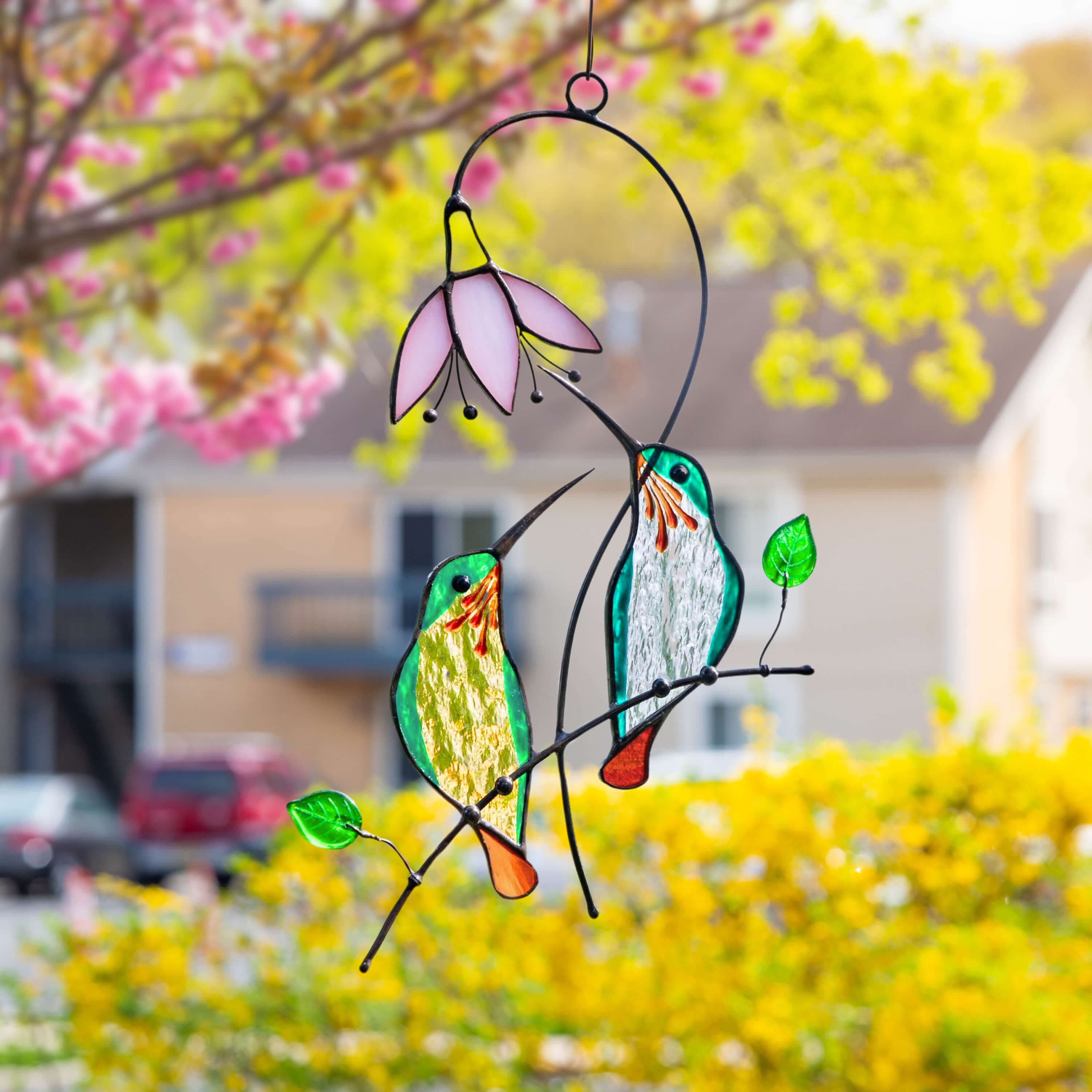 Haloed Hanging Hummingbird – Stained Glass Sun Catcher